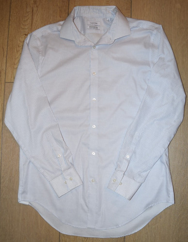 Calvin Klein Infinite Non Iron Slim Fit Cotton Mens Shirt White Blue 16 32/33