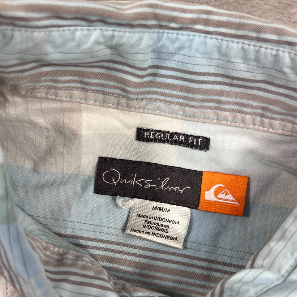 Quiksilver Shirt Mens Medium Blue White Plaid Button Up Short Sleeve Casual - Image 3 of 4