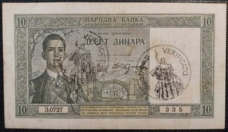 COLONIES 10 DINARS OCCUPATION MONTENEGRO YUGOSLAVIA STAMP VERIFIED 1939