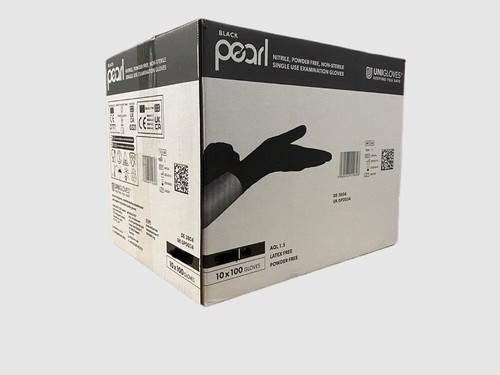 10 Boxes 500 Pairs 1000 Unigloves Black Pearl Nitrile Gloves Size 8 Medium - Picture 7 of 7