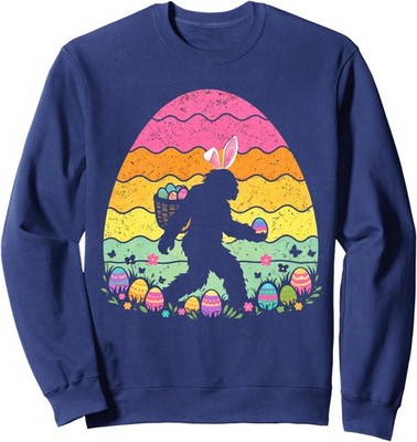 Retro Easter Bigfoot Sasquatch Bunny Egg Hunt Fun Unisex Crewneck Sweatshirt