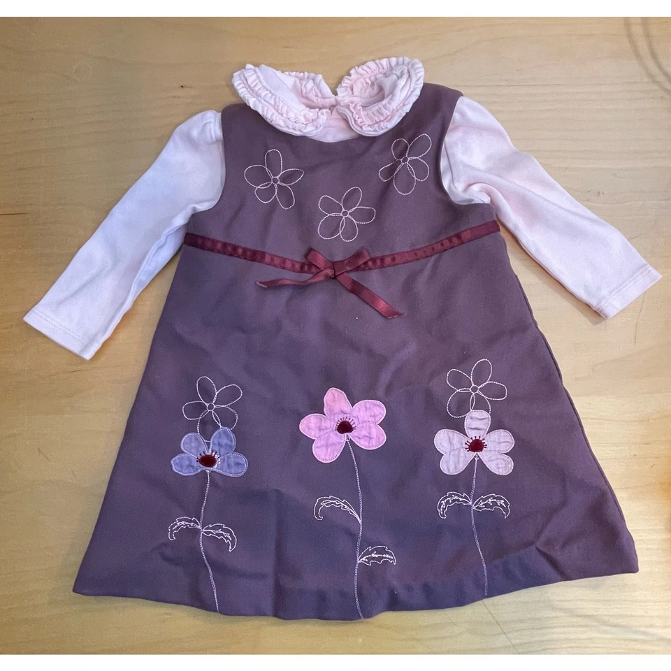 Talbots Niños Mono Vestido Florero Set 12 Meses Púrpura Floral Primavera Foto 2 de 4
