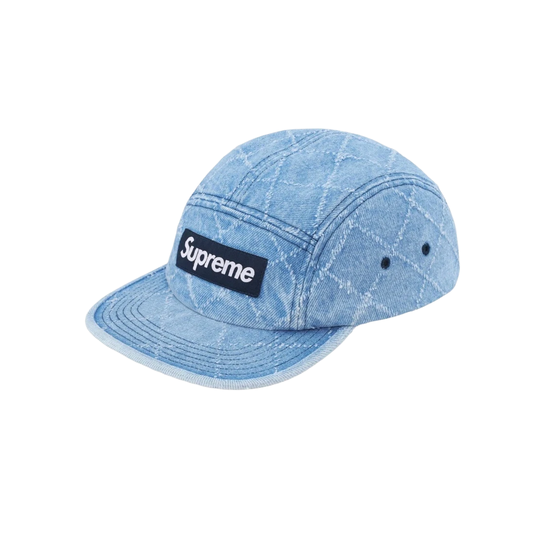 Casquette de camp en denim perforé suprême indigo lavé   23FW