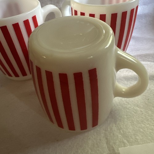 5 Vintage Hazel Atlas Red Milk Glass Candy Striped Coffee Mugs Cups Coffee - Picture 7 of 18