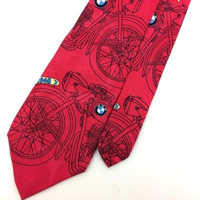 Papillon Switzerland Tie BMW Motorcycle Silk Schematic Art Red Necktie #I24 New