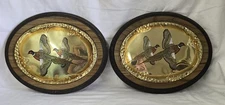 Wood Metal Plaques Pheasants Cabin Wall Decor Hunting Lodge Pair MCM Vintage