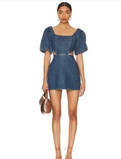 Revolve Show Me Your Mumu City Cut Out Dress Puff Sleeve Denim Mini Size M