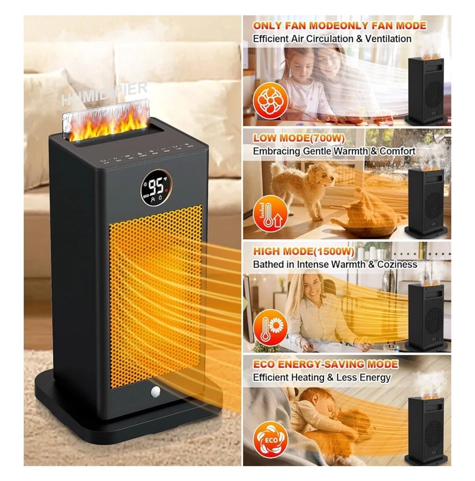 3-in-1 Space Heater with Humidifier, Space Heaters for Indoor Use with Motion - Image 3 of 4