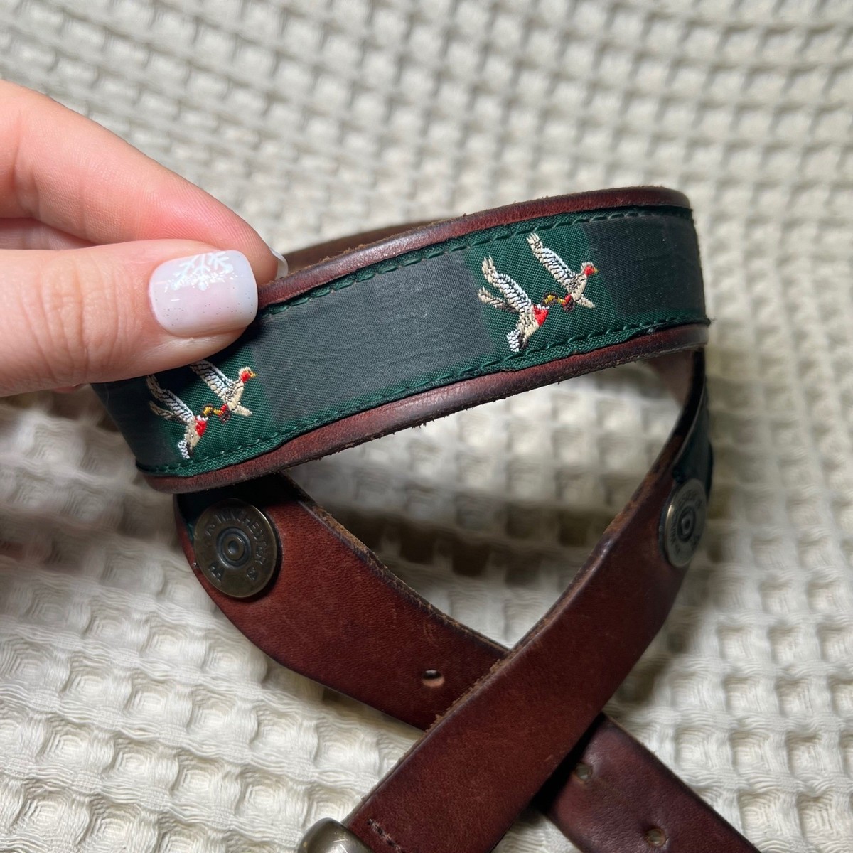 Thompson Leather Exeter NH Pheasant Embroidered Belt Winchester Shells Brown 34 View 3