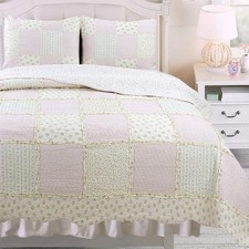 Floral Light Pink True Patchwork 100 Cotton Girl Quilt Bedding Set Reversible