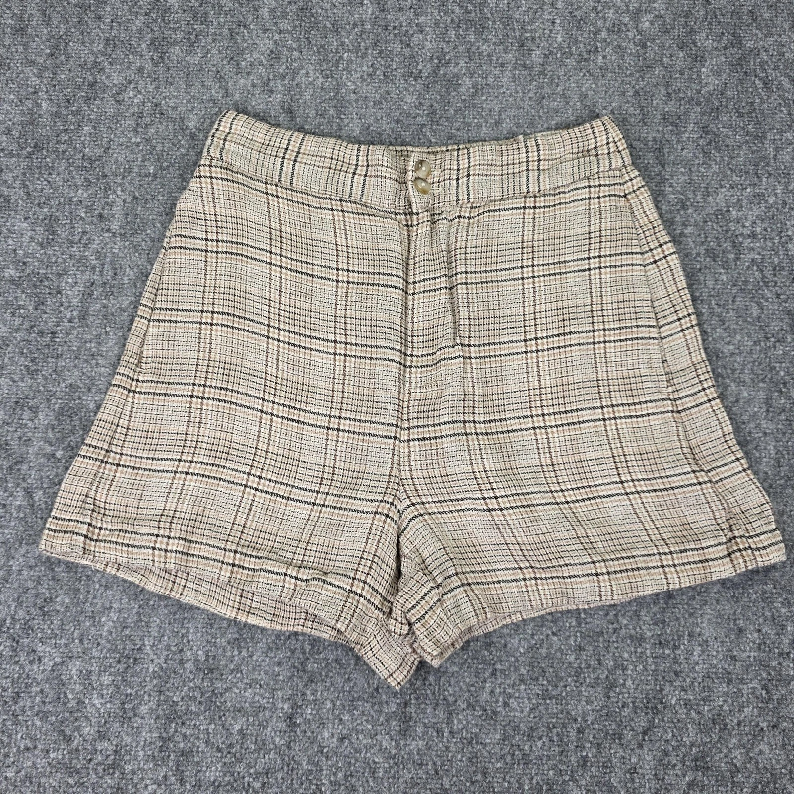Madewell Shorts Womens 2 Beige Plaid Linen Tweed Chino High Rise Casual Summer