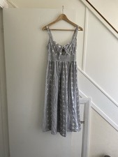 ASOS White Midi Dress Size 8 Blue Pattern Cotton Sundress