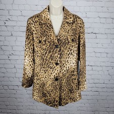 Chico's Tan Gold Leopard Buttoned Lightweight Lined Jacket 2 US 12