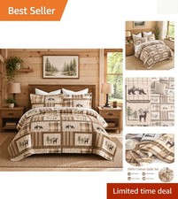 Warm Brown Bear Deer Quilt Set - King Size 98"x106" for Charming Bedrooms