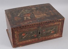 Early Antique 18thC Scandinavian/ Swiss Folk Art Painted Painting Chest Box, NR
