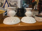 Fenton White Hobnail Glass Taper 3" Candle Holders Pair of 2 Perfect Vintage