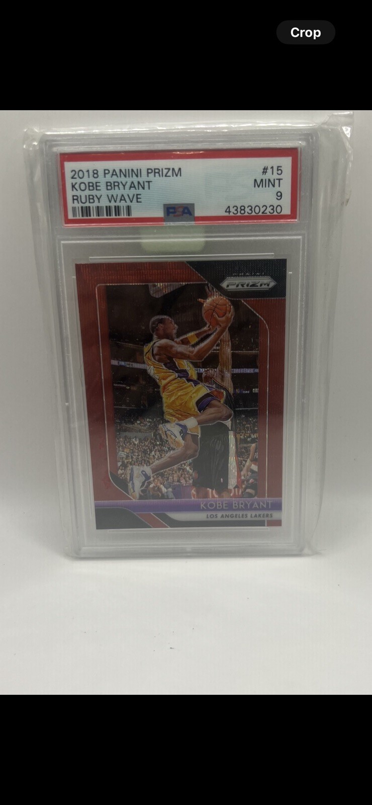 2018-19 Panini Prizm Kobe Bryant #15 Ruby Wave Prizm PSA Mint 9
