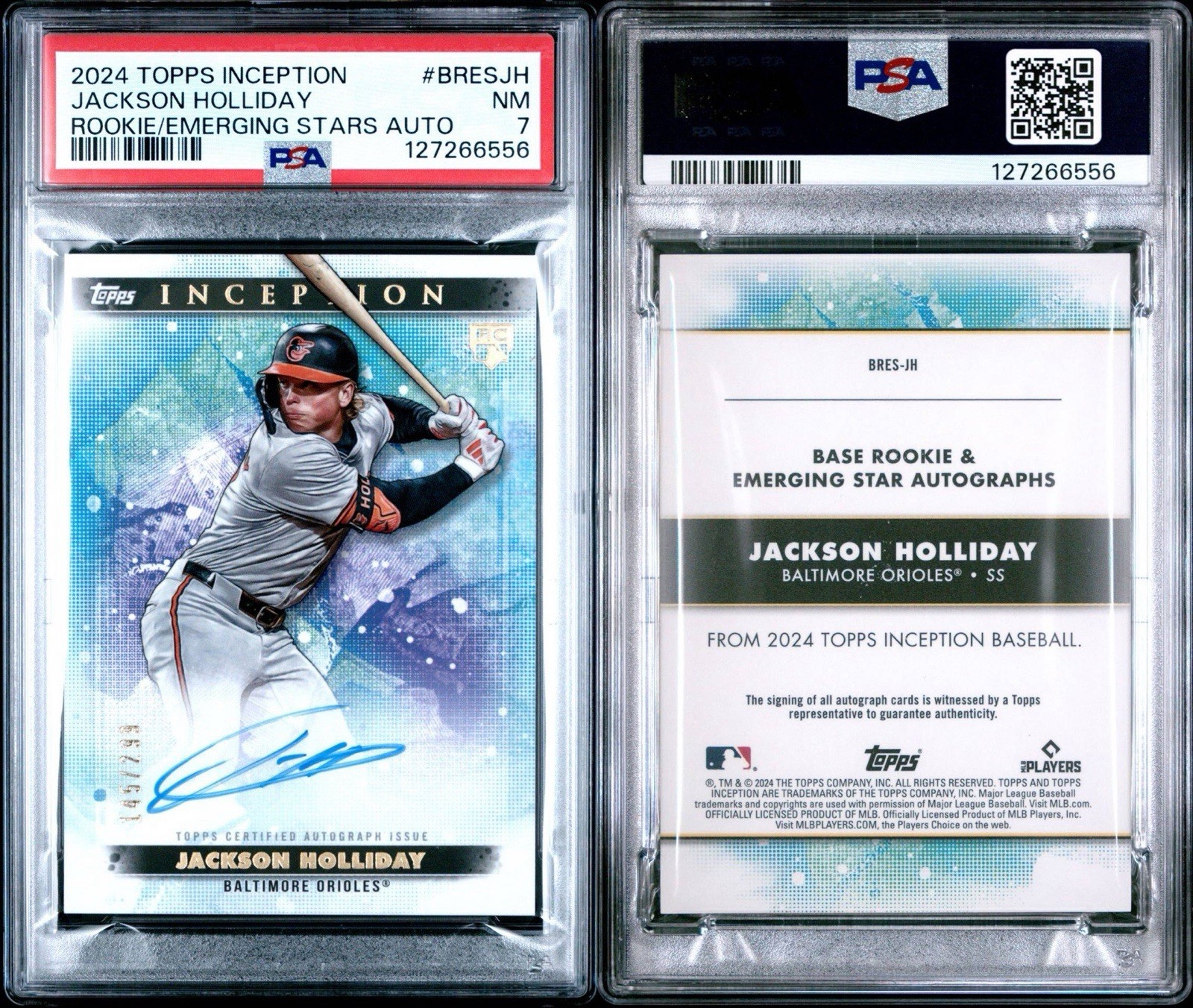 Topps 2024 Inception Jackson Holliday Rookie Auto /299 PSA 7 Orioles view 3