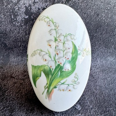 Limoges France Porcelain Egg Trinket Box Lily of Valley Hand Painted