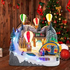 LED Musical Christmas Village Hot Air Balloon Display with Collectible Houses