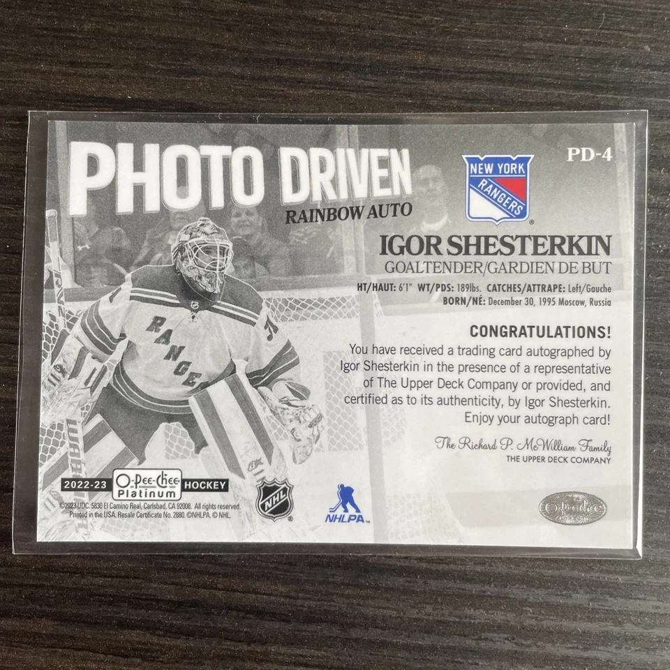 2022-23 O-Pee-Chee Platinum - Photo Driven #PD-4 Igor Shesterkin Auto - Image 2 of 4