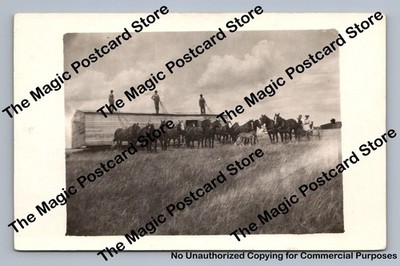 ''Moving Our Barn'' Horse Moving Team RPPC Antique Frontier Photo Postcard 1916