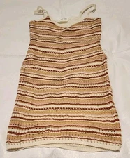 Olive & Oak Crochet Dress Women's Size Medium Striped Brown Cream Tan Pink...