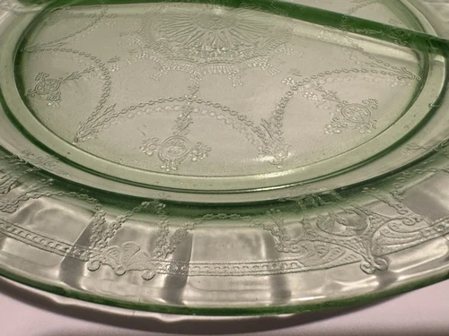 Anchor Hocking Grill Plate Green Uranium Depression Glass Cameo Ballerina 2 Plts