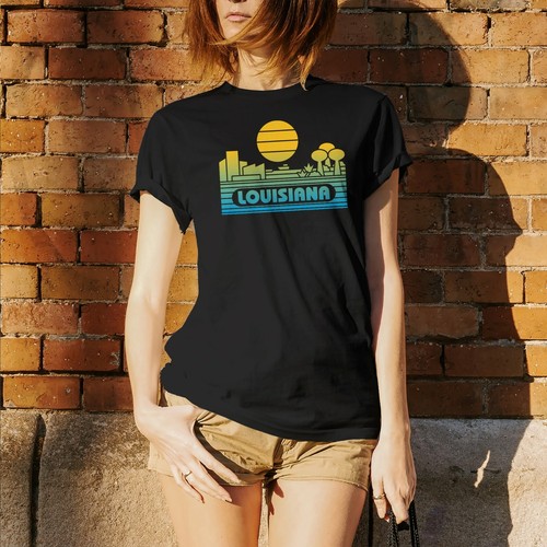 Louisiana Groovy Sunset - Landscape Vacation Home State T Shirt - Black - Picture 5 of 7