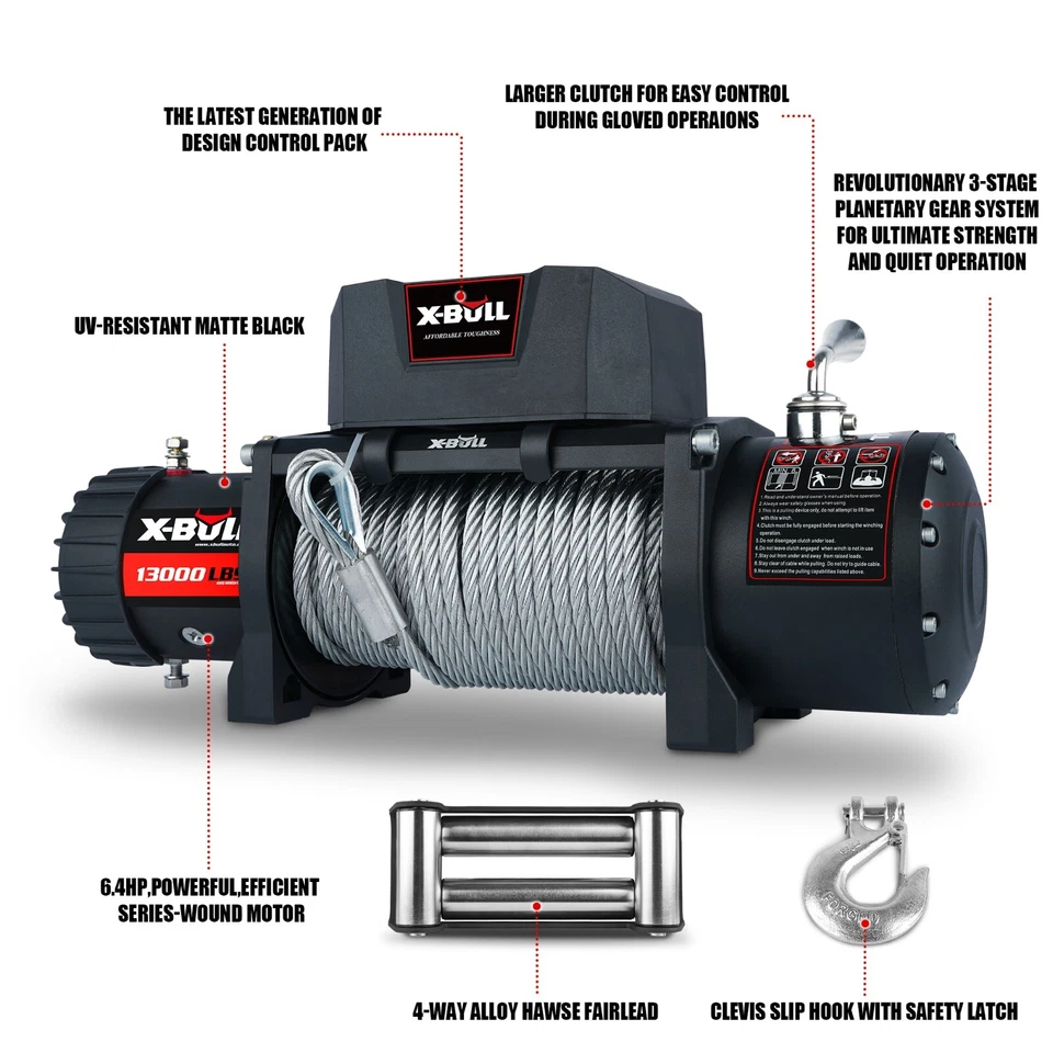 X-BULL Electric Winch 13000lbs Steel Cable Trailer Towing Off-Road SUV Truck 4WD - Image 3 of 4