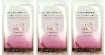 3 Voesh PEDI IN A BOX BUBBLY SOAK Raspberry Sorbet 4 STEP 1.2 oz Each NIB (042)