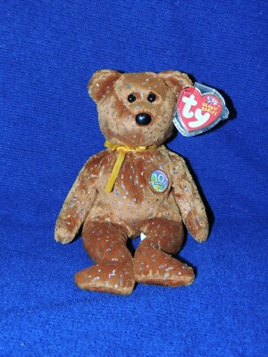 * Original Ty Beanie Baby DECADE brauner Teddybär mit Tag Vitrinenstück Geschenk