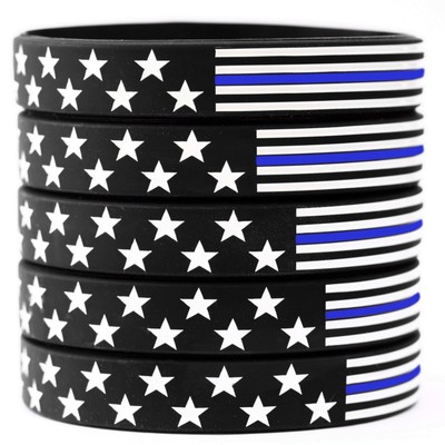 5 US Flag Stars and Stripes Wristband Featuring Thin Blue Line - USA Bracelets