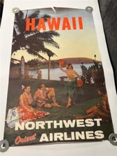 Vintage 1950's Northwest Orient Airlines Hawaii Advertising Travel Poster 25x40