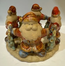 Santa Claus Pillar Candle Holder Christmas Tree Tea Light Measures 5.5 X 4 Tall