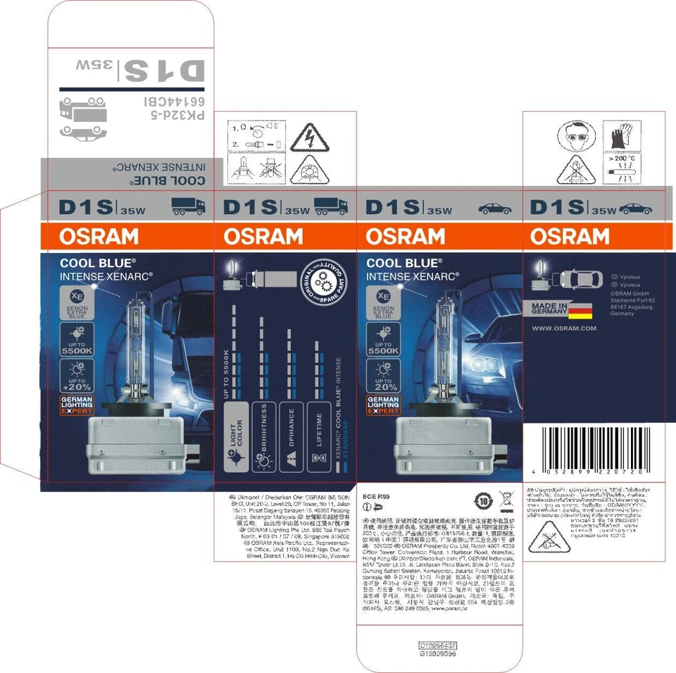 Osram PAIR XENARC D1S 66144CBI Cool Blue 5500K HID XENON LIGHT BULB - Image 2 of 4