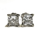 EGL certified 2ct carat New princess diamond I1 K 14k white gold earrings studs  — photo 2