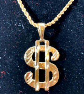 Authentic 14 KT GOLD PLATED 1 3/4 " $ SIGN CHARM -3518 W/20" 14KT GOLD EP 2.5 mm ROPE