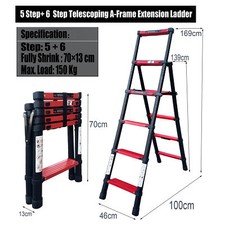 A-frame Folding Telescopic Ladder 5+6 Steps Multi-Purpose Aluminium Home Ladders
