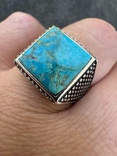 Natural Blue Turquoise Gemstone Mens Real Solid 925 Silver Handmade Vintage Ring