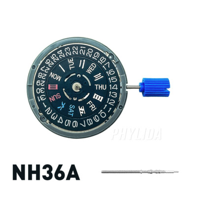 Seiko TMI NH36 NH36A Black Date Wheel Automatic Movement Crown at 3 Hanzi Kanji