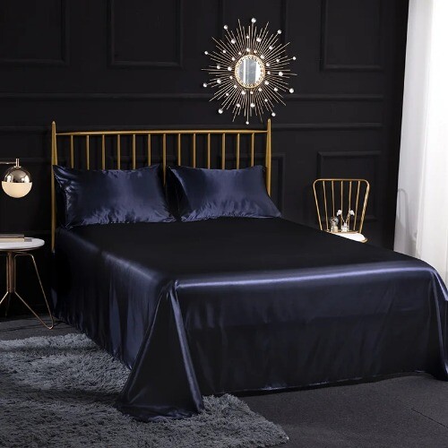 Luxury King Rayon Fitted Sheet 3/4 Pcs Sets Satin Double Fitted Bed Sheet Set - Picture 18 of 33