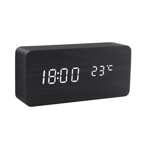 LED Wooden Alarm Clock Watch Table Voice Control Digital Wood Electronic Tools - Picture 17 of 33
