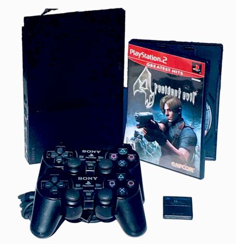 Sony PlayStation 2 lot mince carte mémoire complète manettes manettes Resident Evil 4 - Photo 1/10
