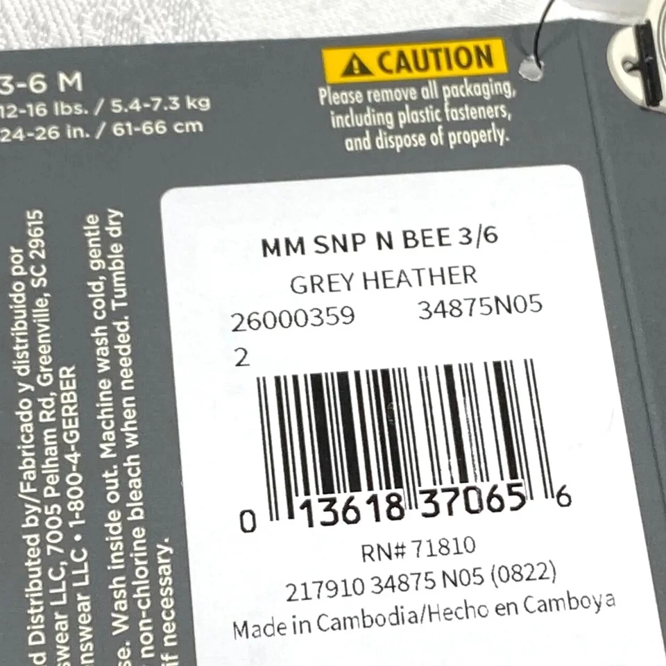 Pijama Gerber Baby Bees 3 - 6 Meses Pies 1 Pc Footies Gris Momentos Modernos Foto 4 de 4