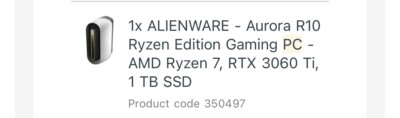 Dell Alienware Aurora R10 Gaming Desktop PC Ryzen 7 5800X 16GB 1TB RTX 3060 Ti