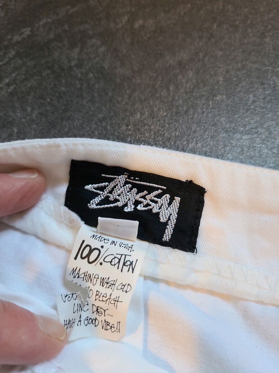VTG 80'S STUSSY WHITE BAGGY PANTS SZ L MADE IN USA RAVE VTG 80'S STUSSY WHITE BAGGY PANTS SZ L MADE IN USA RAVE