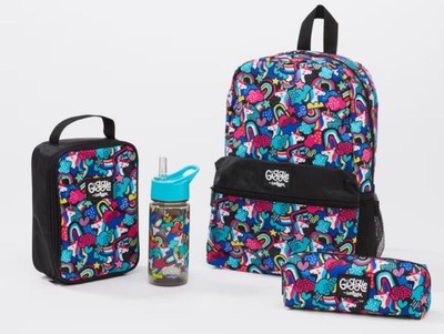 Giggle by Smiggle 4-teiliges Konvolut schwarz Tasche, Federmäppchen, Flasche, Brotdose)neu