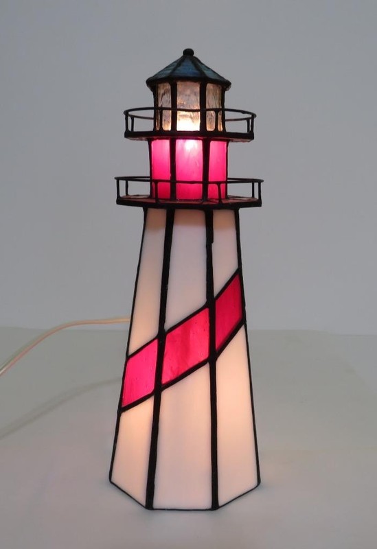 Vintage Lighthouse-stained glass Table Lamp Nightlight Tiffany Style 10.25" Tall