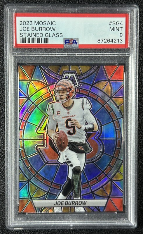 JOE BURROW PSA 9 2023 PANINI MOSAIC #SG-4 STAINED GLASS PRIZM SP BENGALS 4213